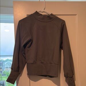 Mock Neck Long Sleeve Sweatshirt - Dark Olive